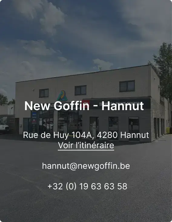 NEW GOFFIN Hannut Rue de Huy 104A, 4280 Hannut hannut@newgoffin.be   +32 (0) 19 63 63 58