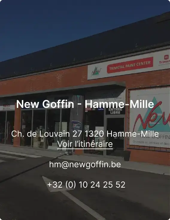 New Goffin - Hamme-Mille Ch. de Louvain 27 1320 Hamme-Mille hm@newgoffin.be   +32 (0) 10 24 25 52